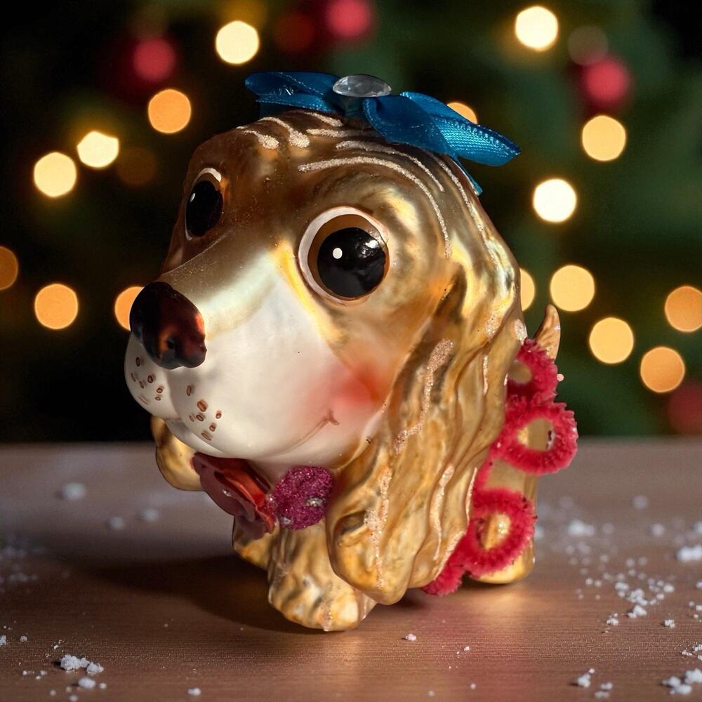December Diamonds Anthropomorphic Cocker Spaniel Puppy Glass Christmas Ornament